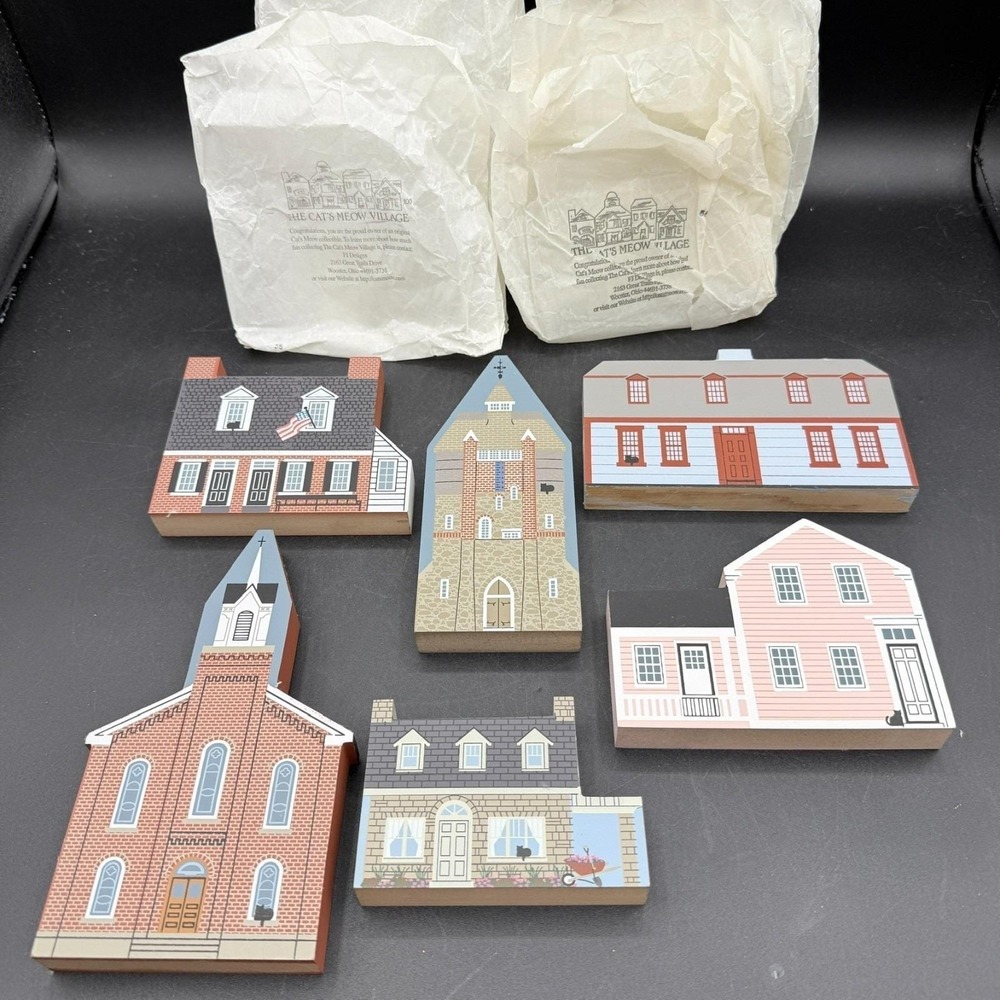 Vtg The Cat's Meow Collector's Club Village Signed Faline Lot of 6  92 94 96 97